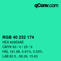Color code: RGB 40 232 174 | qconv.com