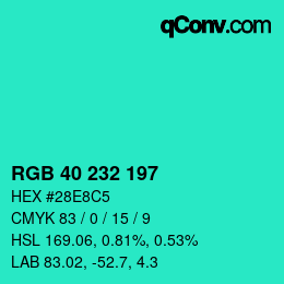 Color code: RGB 40 232 197 | qconv.com