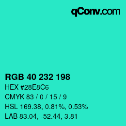 Color code: RGB 40 232 198 | qconv.com