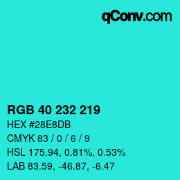 Color code: RGB 40 232 219 | qconv.com