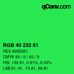 Color code: RGB 40 232 81 | qconv.com