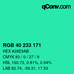 Color code: RGB 40 233 171 | qconv.com