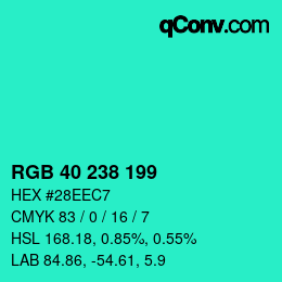 Color code: RGB 40 238 199 | qconv.com