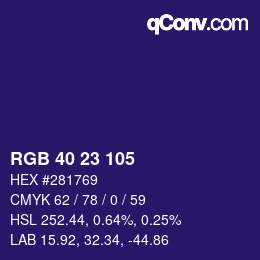 颜色代码: RGB 40 23 105 | qconv.com