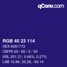 カラーコード: RGB 40 23 114 | qconv.com