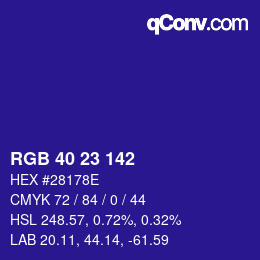 Farbcode: RGB 40 23 142 | qconv.com