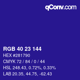 カラーコード: RGB 40 23 144 | qconv.com