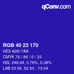 Color code: RGB 40 23 170 | qconv.com