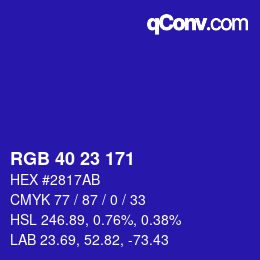 Color code: RGB 40 23 171 | qconv.com