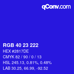 颜色代码: RGB 40 23 222 | qconv.com