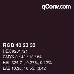Color code: RGB 40 23 33 | qconv.com