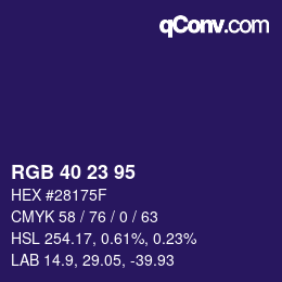 Color code: RGB 40 23 95 | qconv.com
