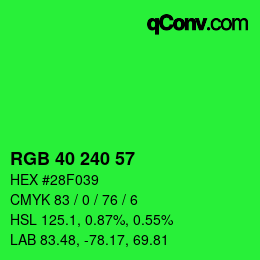 Color code: RGB 40 240 57 | qconv.com