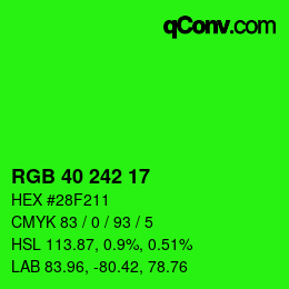 カラーコード: RGB 40 242 17 | qconv.com