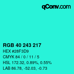 Color code: RGB 40 243 217 | qconv.com