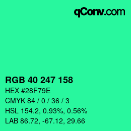 カラーコード: RGB 40 247 158 | qconv.com
