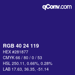 颜色代码: RGB 40 24 119 | qconv.com