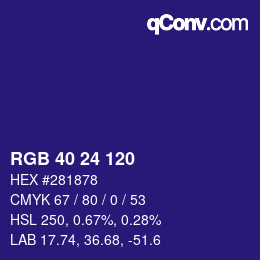 カラーコード: RGB 40 24 120 | qconv.com