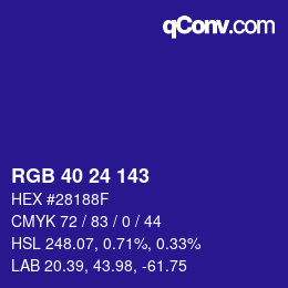 カラーコード: RGB 40 24 143 | qconv.com