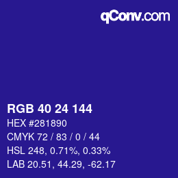 颜色代码: RGB 40 24 144 | qconv.com
