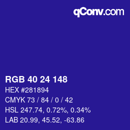 颜色代码: RGB 40 24 148 | qconv.com