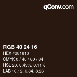 颜色代码: RGB 40 24 16 | qconv.com
