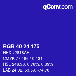 颜色代码: RGB 40 24 175 | qconv.com