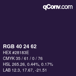 カラーコード: RGB 40 24 62 | qconv.com