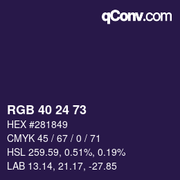 颜色代码: RGB 40 24 73 | qconv.com