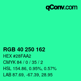 Color code: RGB 40 250 162 | qconv.com