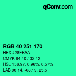 Color code: RGB 40 251 170 | qconv.com