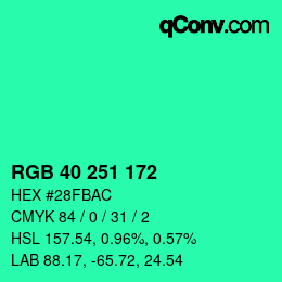 Color code: RGB 40 251 172 | qconv.com
