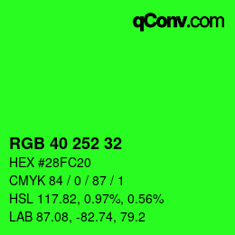 Color code: RGB 40 252 32 | qconv.com