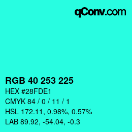 Color code: RGB 40 253 225 | qconv.com