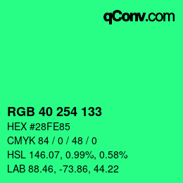 Color code: RGB 40 254 133 | qconv.com