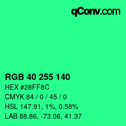 Color code: RGB 40 255 140 | qconv.com