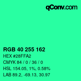 カラーコード: RGB 40 255 162 | qconv.com