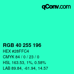 Color code: RGB 40 255 196 | qconv.com