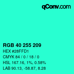 Color code: RGB 40 255 209 | qconv.com