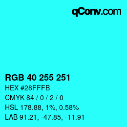 Color code: RGB 40 255 251 | qconv.com