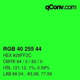 Color code: RGBA 40 255 44 1 | qconv.com