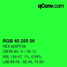 Farbcode: RGB 40 255 56 | qconv.com