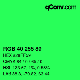 Color code: RGB 40 255 89 | qconv.com