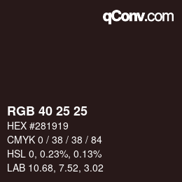 Color code: RGB 40 25 25 | qconv.com