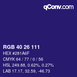 Color code: RGB 40 26 111 | qconv.com