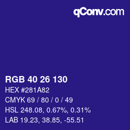 Color code: RGB 40 26 130 | qconv.com