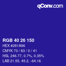 Color code: RGB 40 26 150 | qconv.com