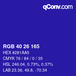 カラーコード: RGB 40 26 165 | qconv.com