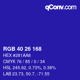 Color code: RGB 40 26 168 | qconv.com