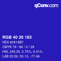カラーコード: RGB 40 26 183 | qconv.com